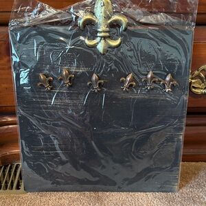 Metal Black and Gold Fleur-de-Lis Wall Message Board